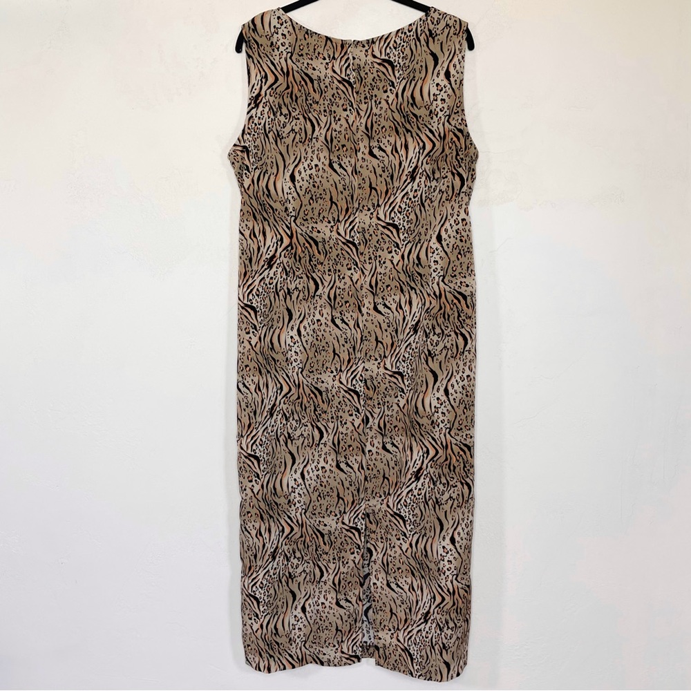 Vintage Sleeveless Leopard Tiger Animal Print Sheath Maxi Dress - Picture 3 of 13